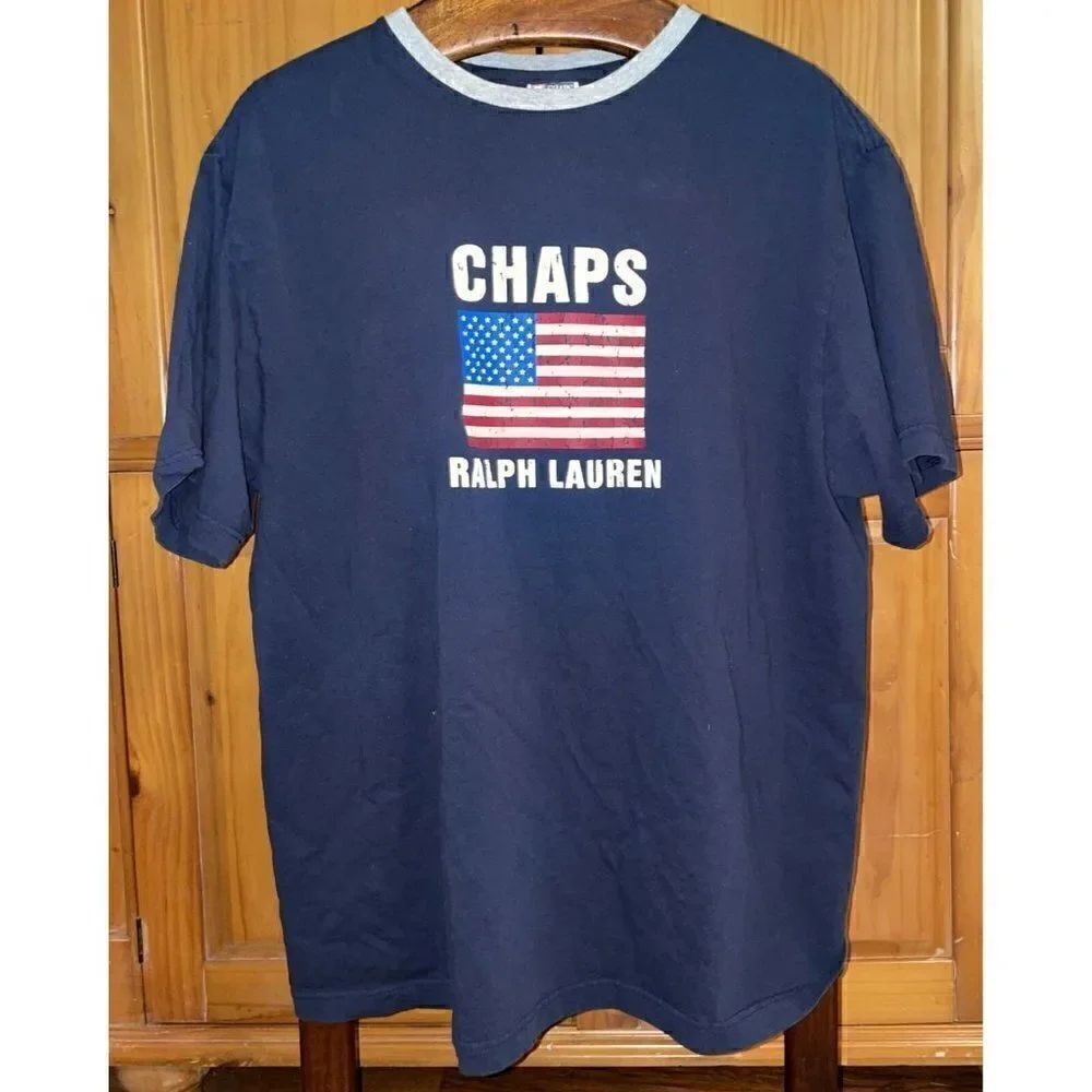 Vintage 90s Chaps Ralph Lauren Short Sleeve T Shirt XXL USA Flag Spell Out Logo
